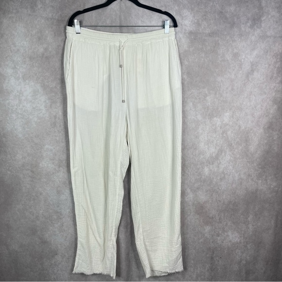Rails Agnes Drawstring Elastic Waist Wide Leg Gauze Crop Pants In White Size L - Picture 2 of 9
